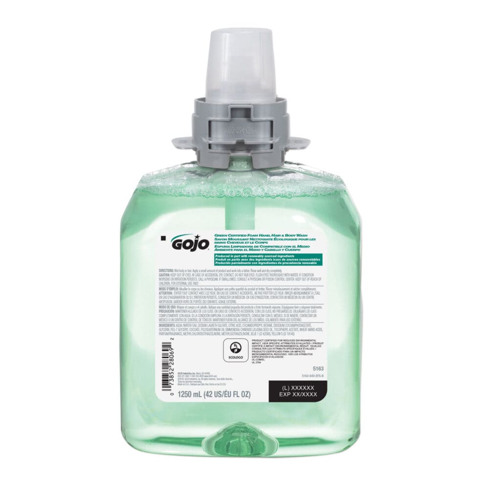 Green Certified Foam Hair and Body Wash, Cucumber Melon, 1,250 mL Refill, 4/Carton