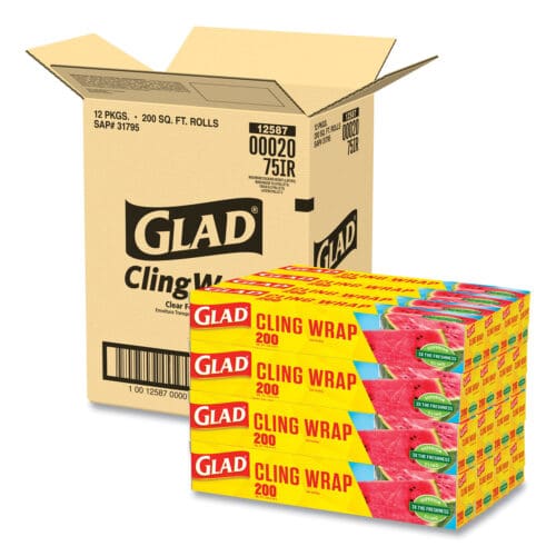 ClingWrap Plastic Wrap, 200 Square Foot Roll, Clear, 12 Rolls/Carton