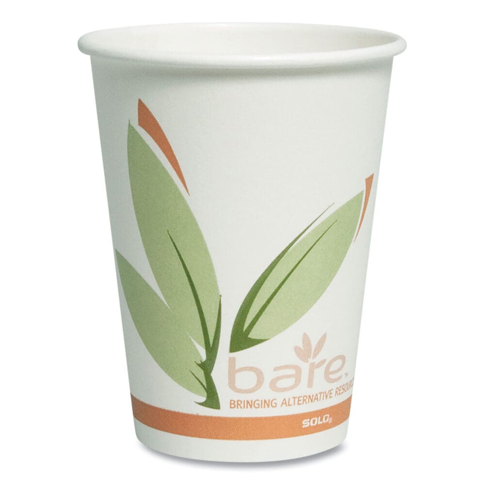 Bare Eco-Forward Recycled Content PCF Paper Hot Cups, ProPlanet Seal, 12 oz, Green/White/Beige, 1,000/Carton