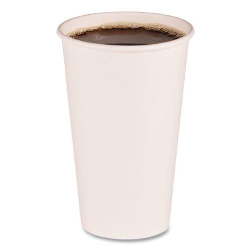 Paper Hot Cups, 16 oz, White, 50 Cups/Sleeve, 20 Sleeves/Carton