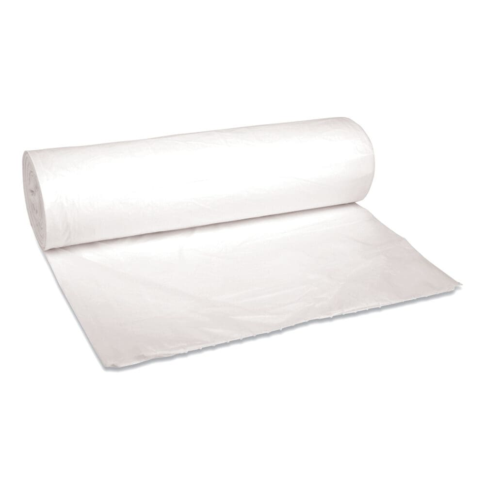 Low-Density Waste Can Liners, 45 gal, 0.6 mil, 40" x 46", White, 25 Bags/Roll, 4 Rolls/Carton
