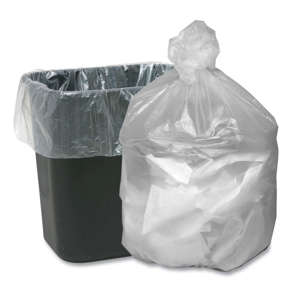 Can Liners, 7 to 10 gal, 7.87 mic, 24" x 24", Natural, 25 Bags/Roll, 20 Rolls/Carton
