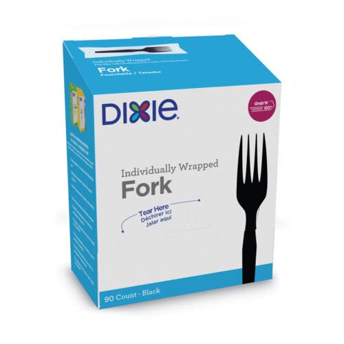 Grab?N Go Wrapped Cutlery, Forks, Black, 90/Box