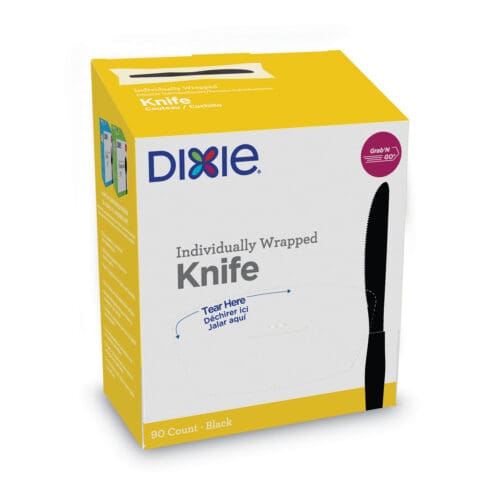 Grab?N Go Wrapped Cutlery, Knives, Black, 90/Box, 6 Box/Carton