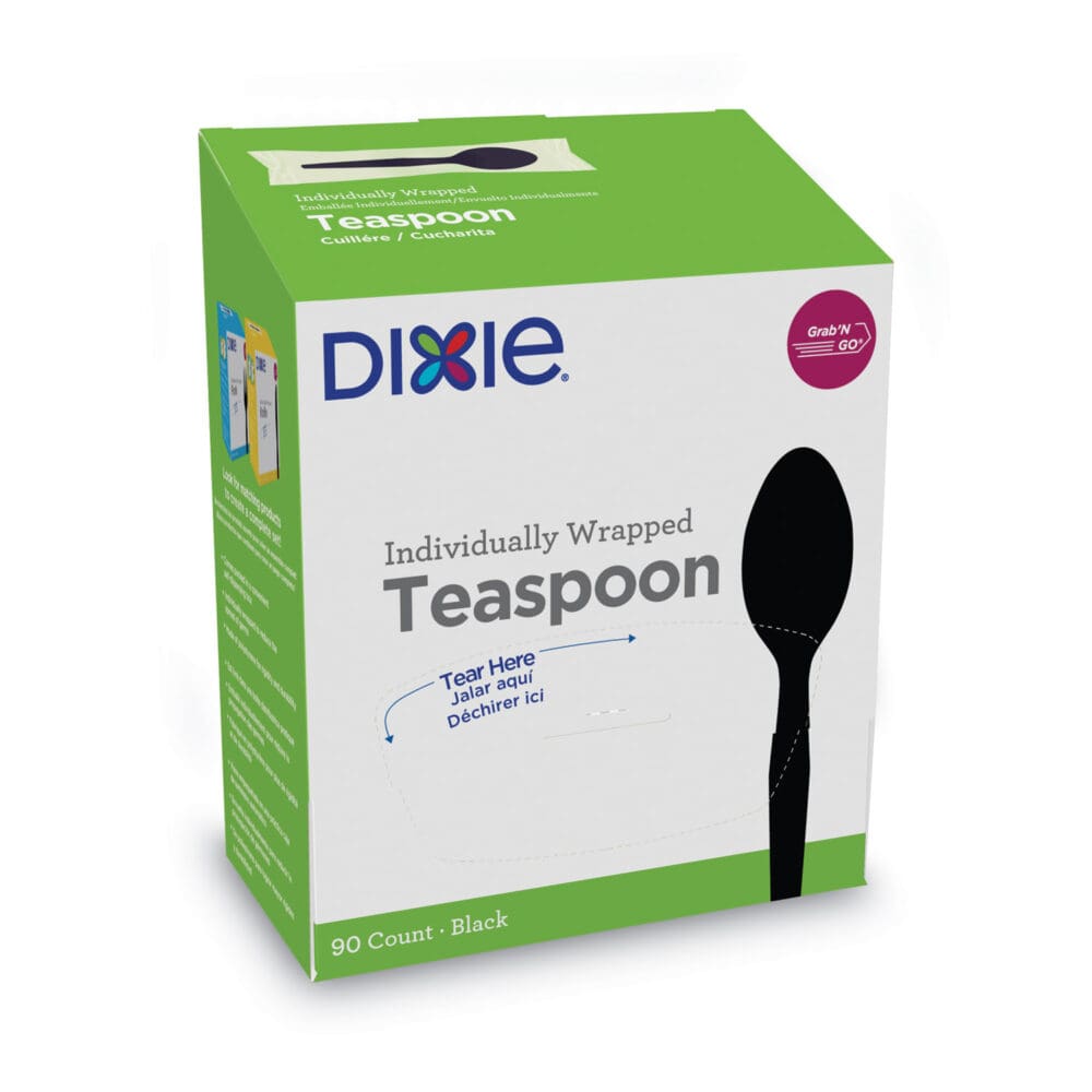 Grab?N Go Wrapped Cutlery, Teaspoons, Black, 90/Box
