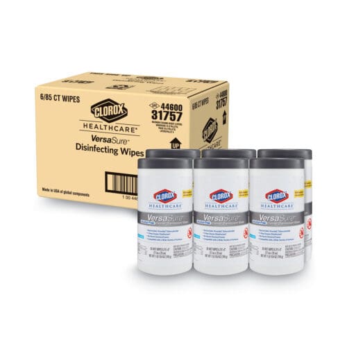 VersaSure Cleaner Disinfectant Wipes, 1-Ply, 6.75 x 8, Fragranced, White, 85/Canister, 6 Canisters/Carton
