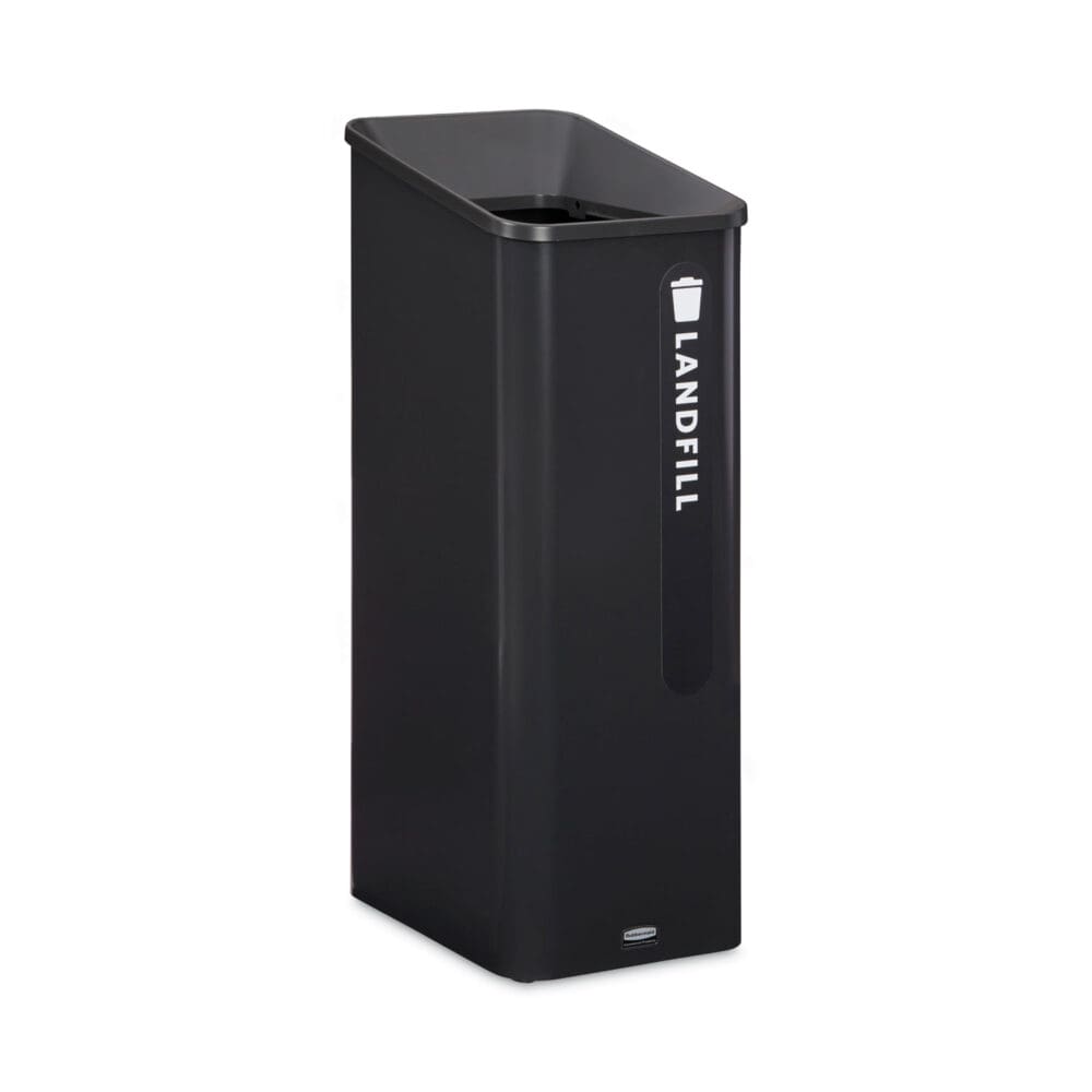 Sustain Decorative Refuse with Recycling Lid, 15 gal, Metal/Plastic, Black