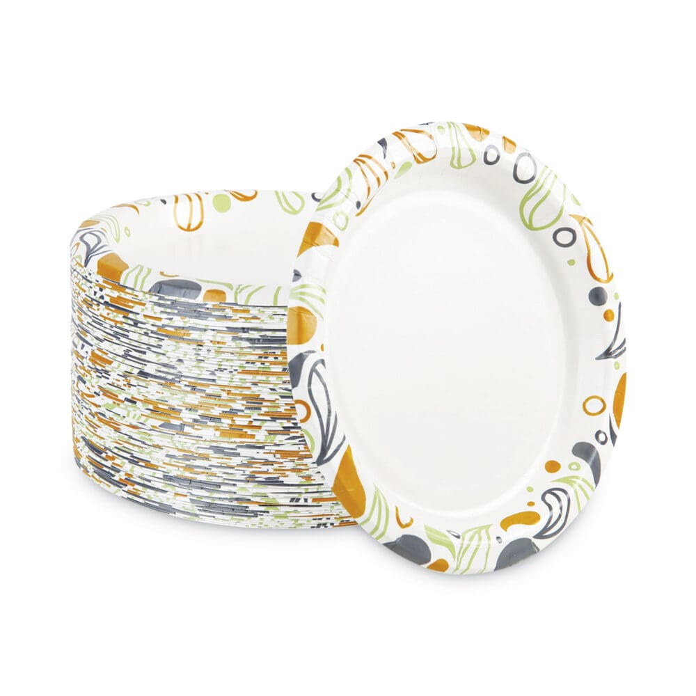 Deerfield Printed Paper Plates, 9" dia, Coated/Soak Proof, Multicolor, 125/Pack, 8 Packs/Carton