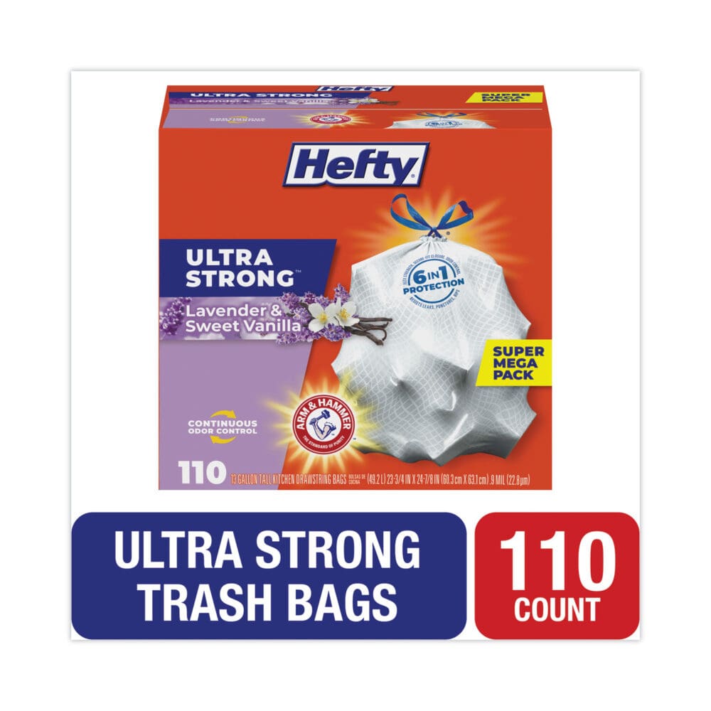 Ultra Strong Scented Tall White Kitchen Bags, 13 gal, 0.9 mil, 23.75" x 24.88", White, 110/Box
