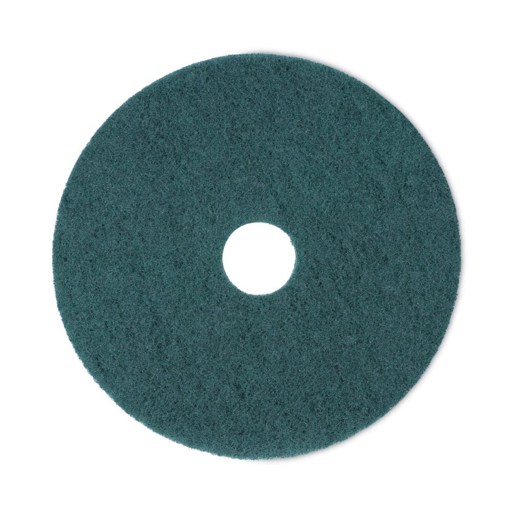 Heavy-Duty Scrubbing Floor Pads, 18" Diameter, Green, 5/Carton