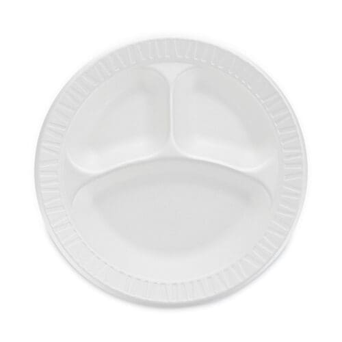Concorde Non-Laminated Foam Plate, 3-Compartment, 10.25" dia, White, 125/Pack, 4 Packs/Carton