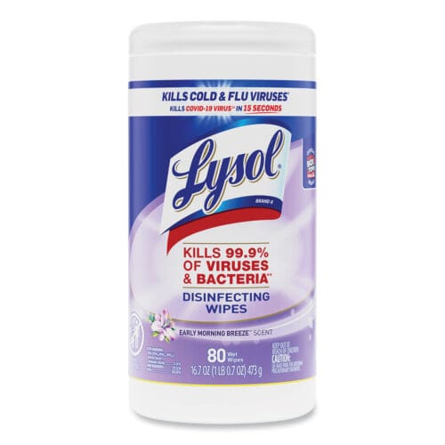 Disinfecting Wipes, 1-Ply, 7 x 7.25, Early Morning Breeze, White, 80 Wipes/Canister, 6 Canisters/Carton