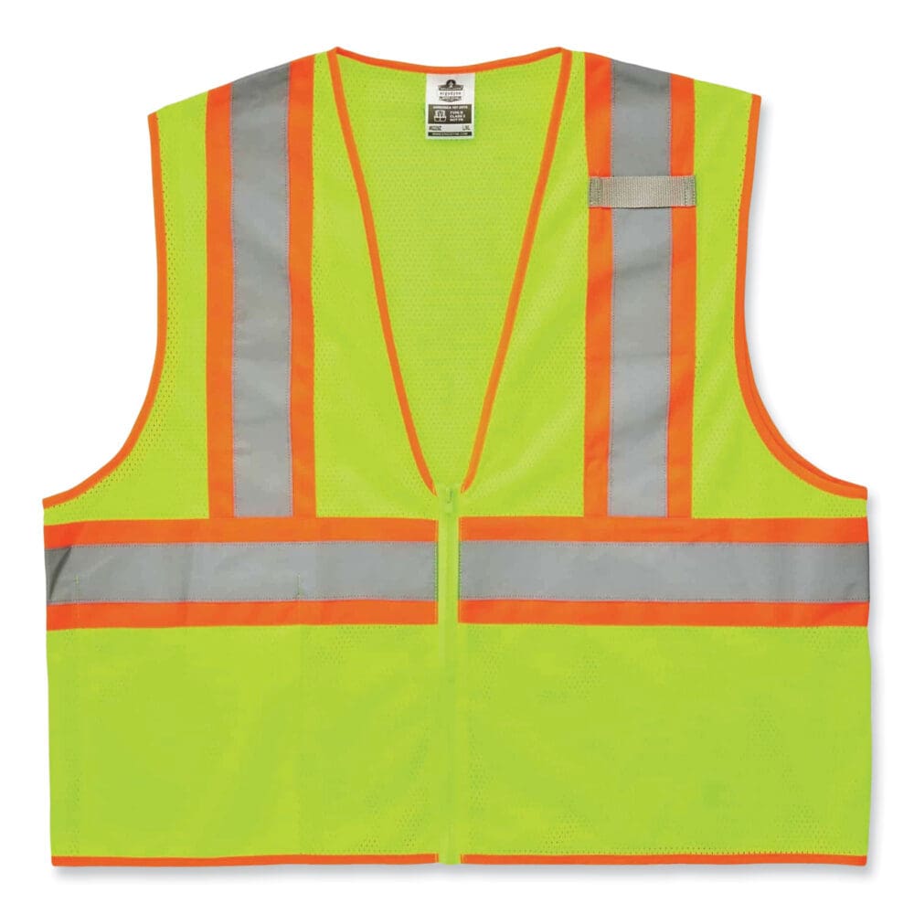 GloWear 8229Z Class 2 Economy Two-Tone Zipper Vest, Polyester, Large/X-Large, Lime, Ships in 1-3 Business Days