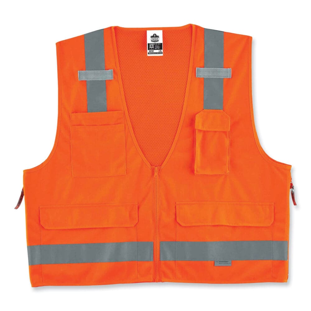GloWear 8250Z Class 2 Surveyors Zipper Vest, Polyester, 2X-Large/3X-Large, Orange, Ships in 1-3 Business Days