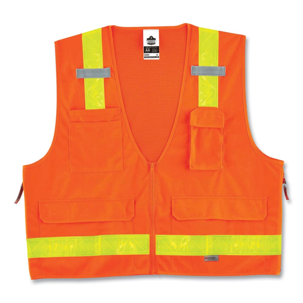 GloWear 8250ZHG Class 2 Hi-Gloss Surveyors Zipper Vest, Polyester, Small/Medium, Orange, Ships in 1-3 Business Days