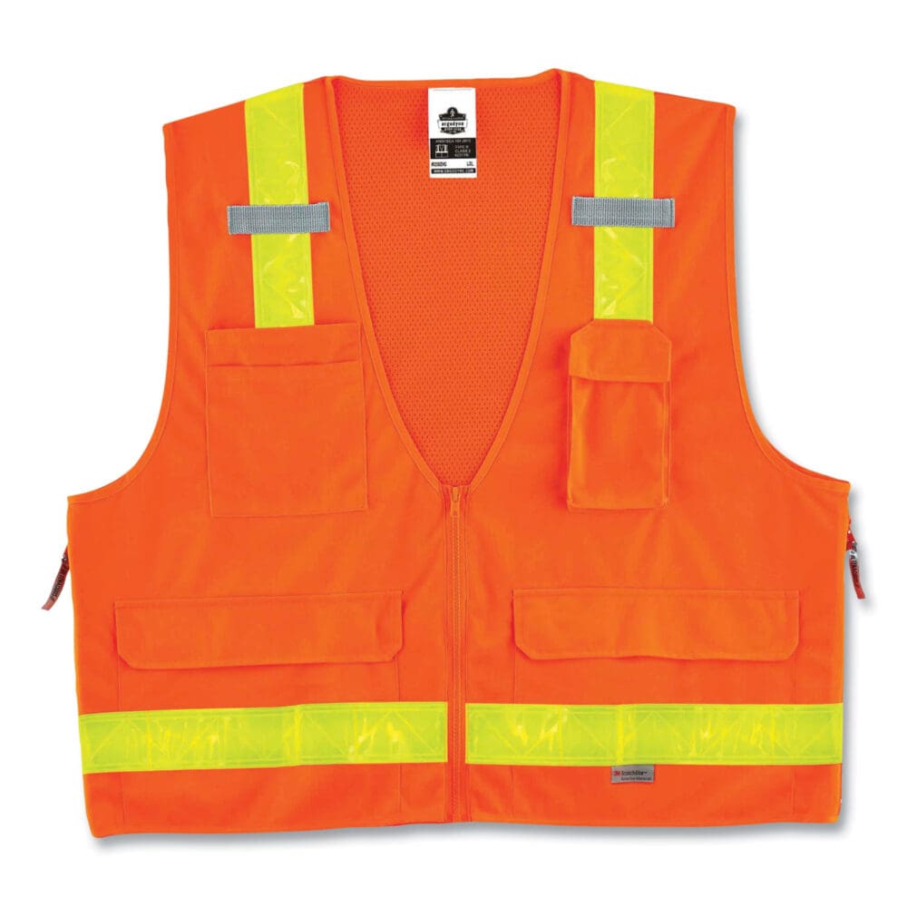 GloWear 8250ZHG Class 2 Hi-Gloss Surveyors Zipper Vest, Polyester, Large/X-Large, Orange, Ships in 1-3 Business Days