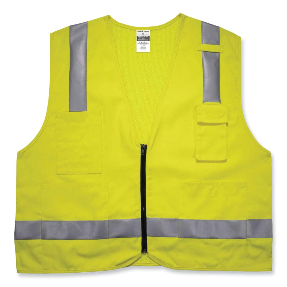 GloWear 8262FRZ Class 2 FR Surveyor Zip Vest, Tencel/Modacrylic/Para-aramid/Kevlar, 4XL/5XL, Lime, Ships in 1-3 Business Days