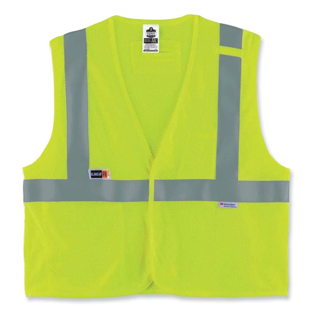 GloWear 8260FRHL Class 2 FR Safety Hook and Loop Vest, Modacrylic/Kevlar, 2X-Large/3X-Large, Lime, Ships in 1-3 Business Days