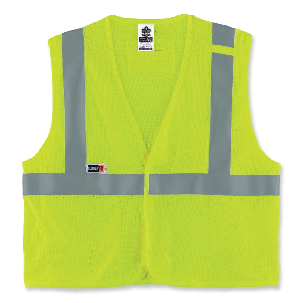 GloWear 8263FRHL Class 2 FR Safety Economy Hook/Loop Vest, Modacrylic Mesh/Cotton, 4XL/5XL, Lime, Ships in 1-3 Business Days