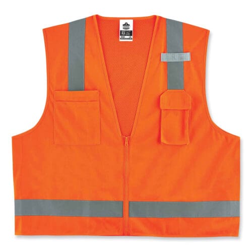 GloWear 8249Z Class 2 Economy Surveyors Zipper Vest, Polyester, Small/Medium, Orange, Ships in 1-3 Business Days