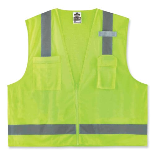 GloWear 8249Z Class 2 Economy Surveyors Zipper Vest, Polyester, 2X-Large/3X-Large, Lime, Ships in 1-3 Business Days