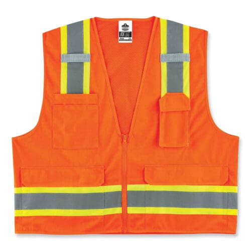 GloWear 8248Z Class 2 Two-Tone Surveyors Zipper Vest, Polyester, Small/Medium, Orange, Ships in 1-3 Business Days