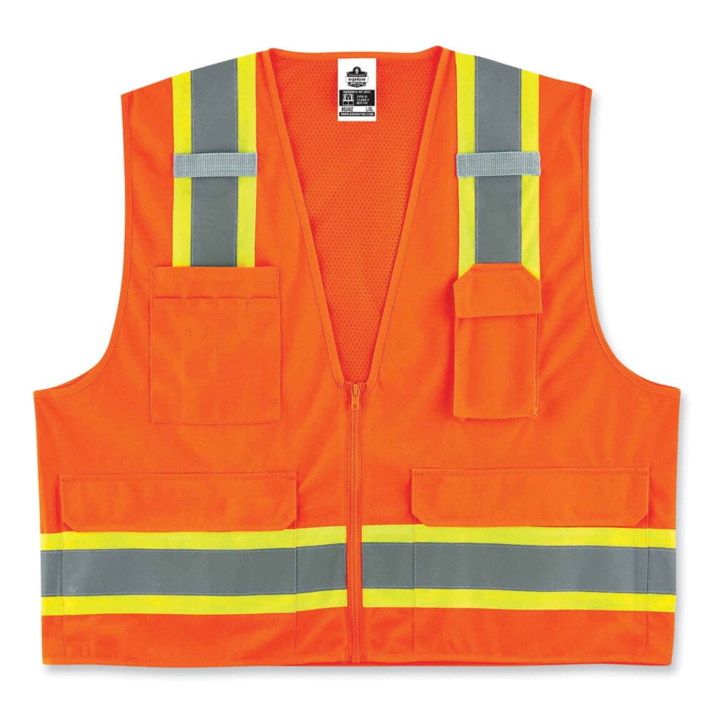 GloWear 8248Z Class 2 Two-Tone Surveyors Zipper Vest, Polyester, Large/X-Large, Orange, Ships in 1-3 Business Days