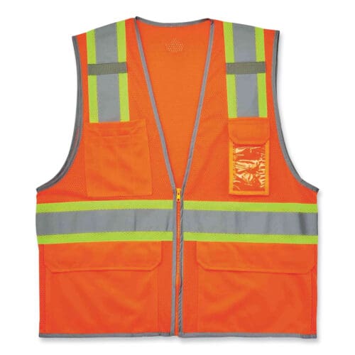 GloWear 8246Z Class 2 Two-Tone Mesh Reflective Binding Zipper Vest, Polyester, Small/Med, Orange, Ships in 1-3 Business Days