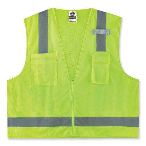 GloWear 8249Z-S Single Size Class 2 Economy Surveyors Zipper Vest, Polyester, Small, Lime, Ships in 1-3 Business Days