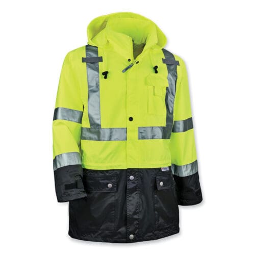 GloWear 8365BK Class 3 Hi-Vis Rain Jacket Black Bottom, 4X-Large, Lime, Ships in 1-3 Business Days