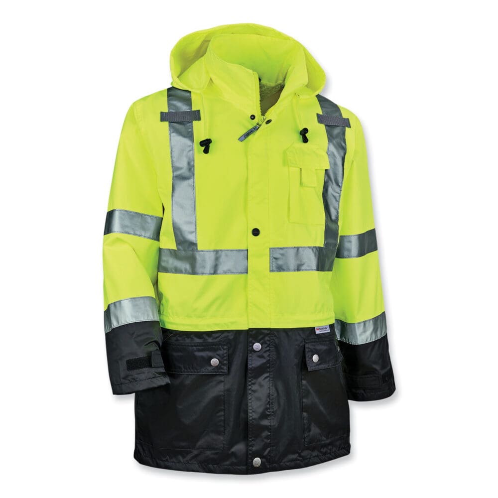 GloWear 8365BK Class 3 Hi-Vis Rain Jacket Black Bottom, 5X-Large, Lime, Ships in 1-3 Business Days