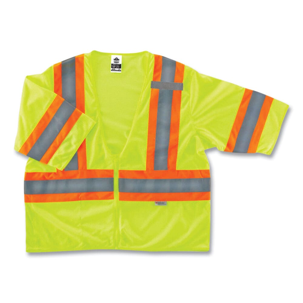 GloWear 8330Z Class 3 Two-Tone Zipper Vest, Polyester, 2X-Large/3X-Large, Lime, Ships in 1-3 Business Days