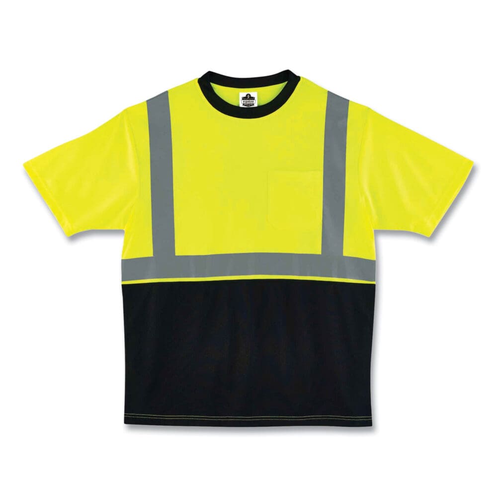 GloWear 8289BK Class 2 Hi-Vis T-Shirt with Black Bottom, 5X-Large, Lime, Ships in 1-3 Business Days