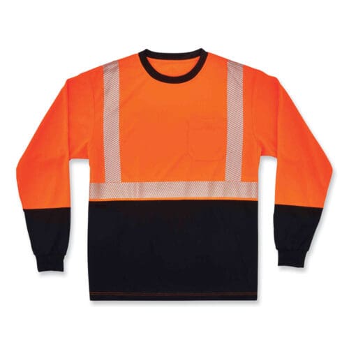 GloWear 8281BK Class 2 Long Sleeve Shirt with Black Bottom, Polyester, 3X-Large, Orange, Ships in 1-3 Business Days