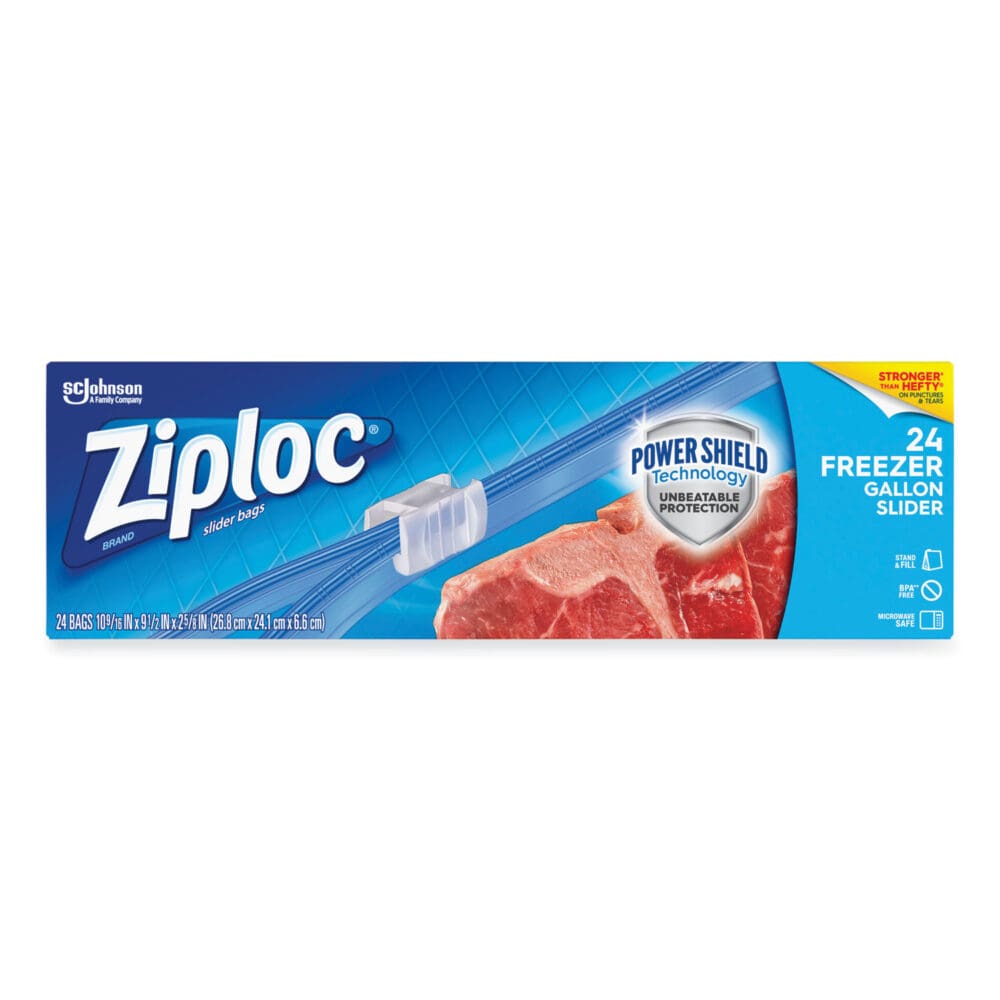 Slider Freezer Bags, 1 gal, 1.75 mil, 9.5" x 2.63" x 10.56", Clear, 24/Box