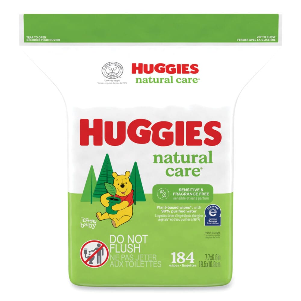Natural Care Sensitive Baby Wipes, 1-Ply, 3.88 x 6.6, Unscented, White, 184/Pack, 3 Packs/Carton