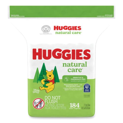 Natural Care Sensitive Baby Wipes, 1-Ply, 3.88 x 6.6, Unscented, White, 184/Pack, 3 Packs/Carton