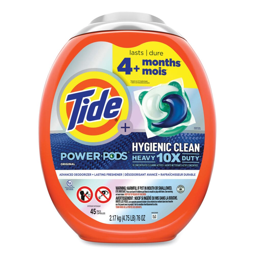 Hygienic Clean Heavy 10x Duty Power Pods, Original Scent, 76 oz Tub, 45 Pods, 4/Carton