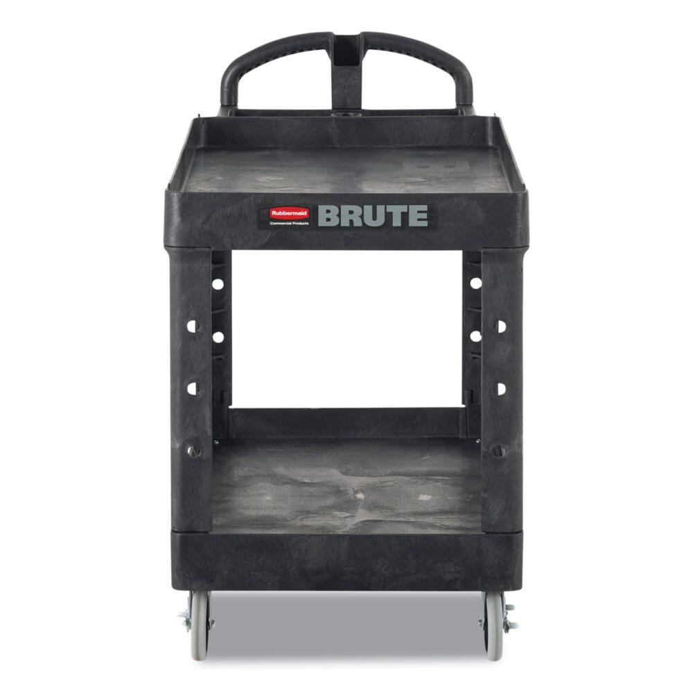 Heavy-Duty Utility Cart with Lipped Shelves, Plastic, 2 Shelves, 500 lb Capacity, 17.13" x 38.5" x 38.88", Black