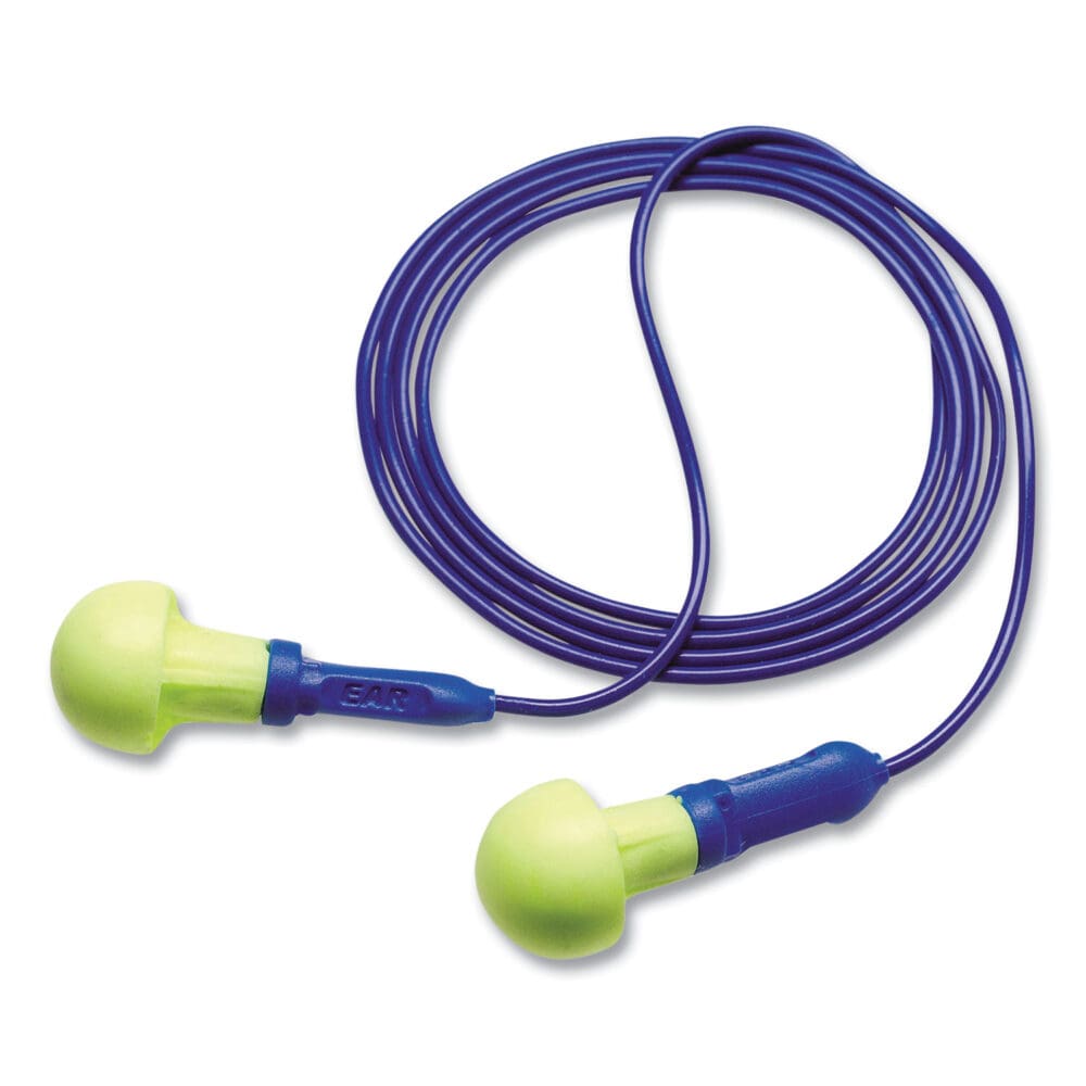 E-A-R Push-Ins Single Use Earplugs, Corded, 28 dB NRR, Blue/Yellow, 200 Pairs