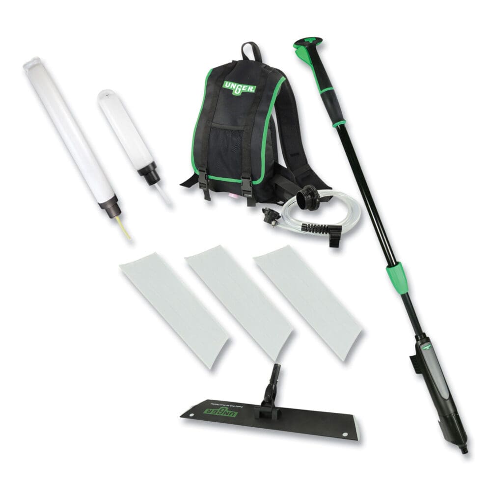 Excella Floor Finishing Kit, 20" Head, 48" to 65" Black/Green Plastic Handle
