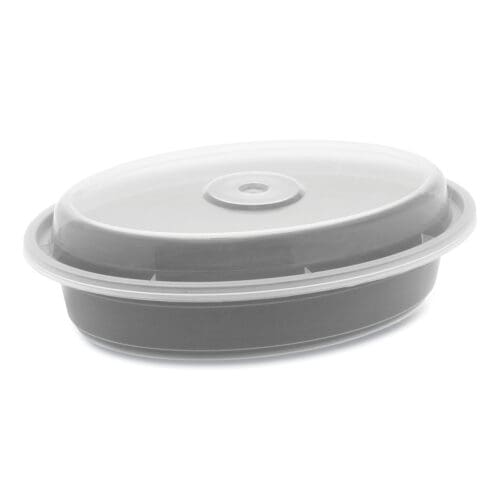 Newspring VERSAtainer Microwavable Containers, Oval, 12 oz, 6.8 x 4.8 x 1.45, Black/Clear, Plastic, 150/Carton