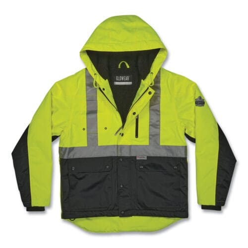 GloWear 8275 Class 2 Heavy-Duty Hi-Vis Workwear Sherpa Lined Jacket, Small, Lime, Ships in 1-3 Business Days