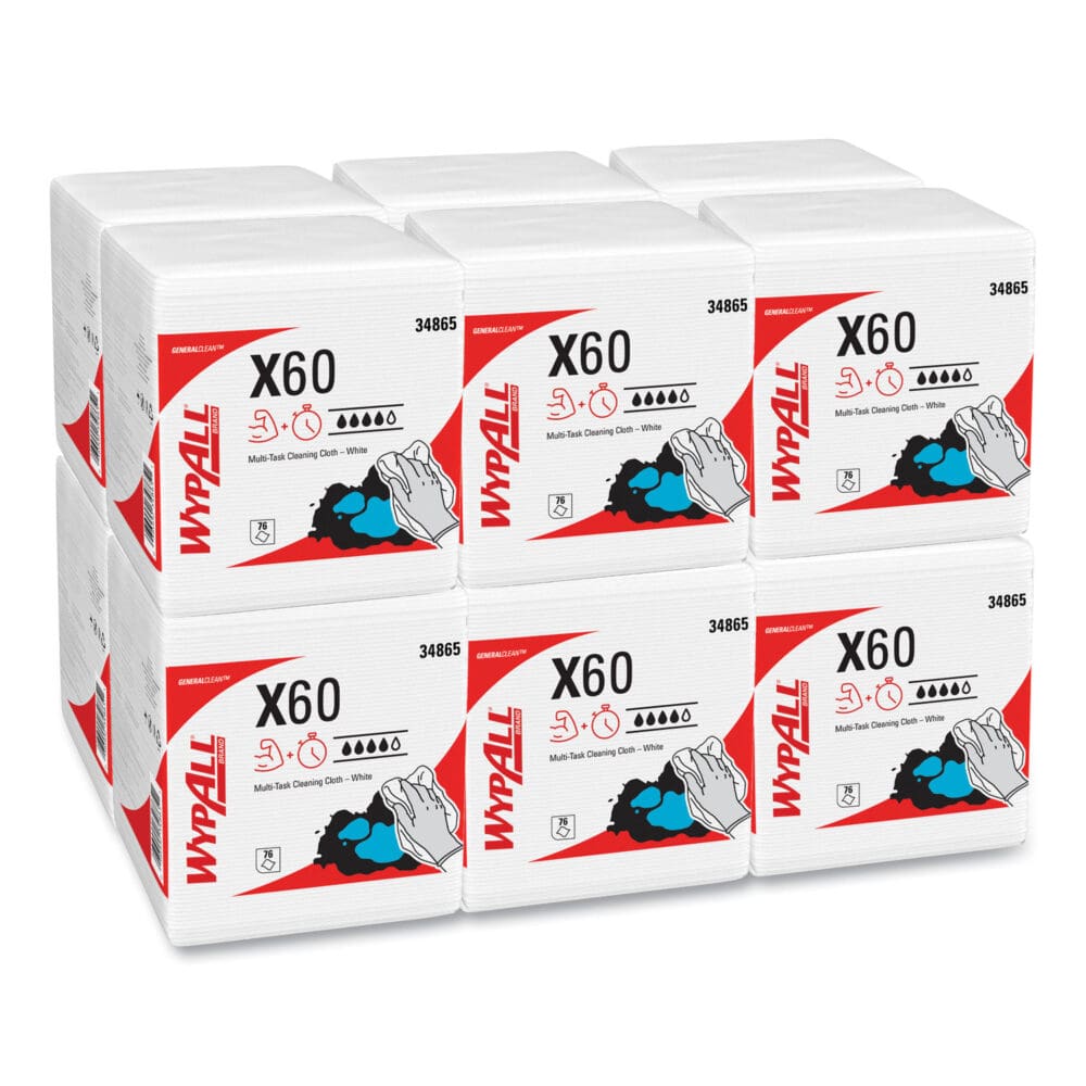 General Clean X60 Cloths, 1/4 Fold, 12.5 x 13, White, 76/Box, 12 Boxes/Carton